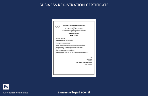 stile verificato Modello Word e PDF di licenza commerciale per il Bangladesh